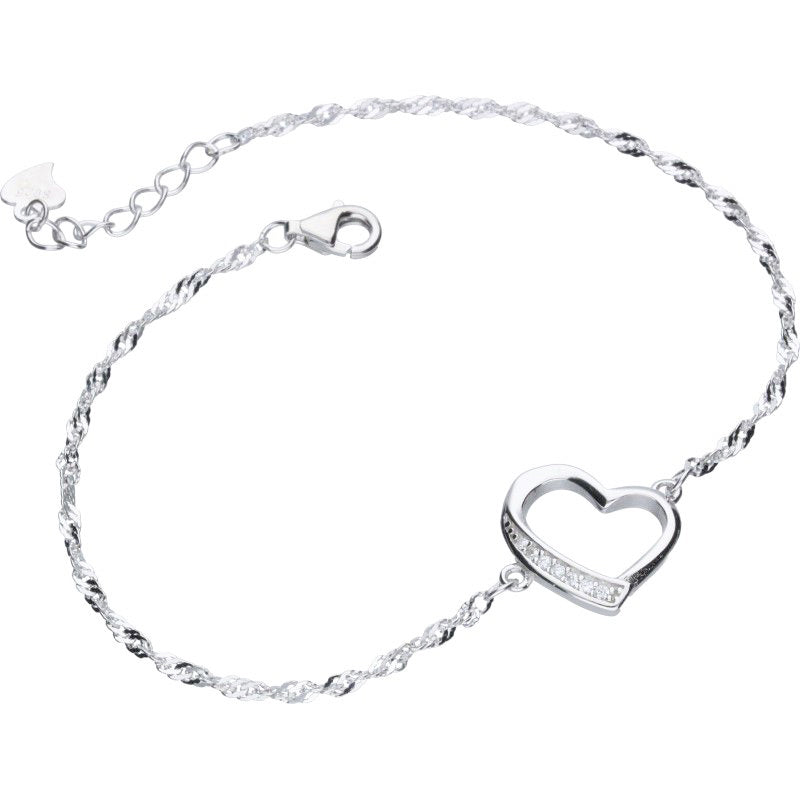 Brățară Inimă cu Lanț Singapore și Bandă din Zirconii Albe