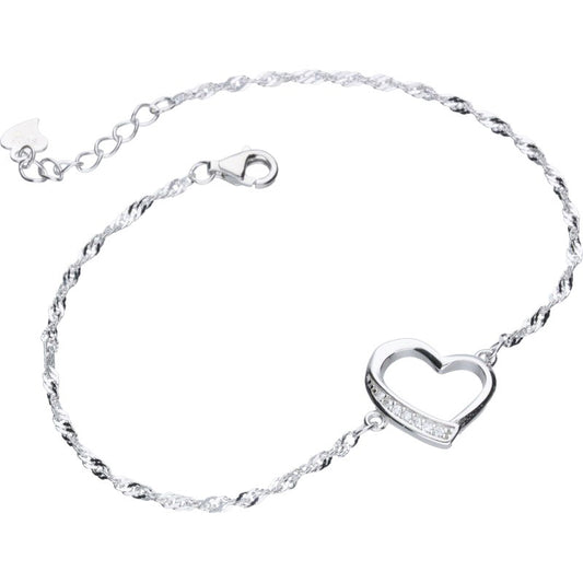 Brățară Inimă cu Lanț Singapore și Bandă din Zirconii Albe
