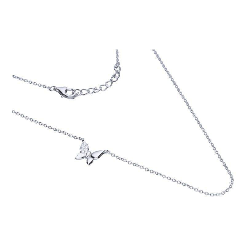 Rhodium-Plated 925 Silver Butterfly Necklace with White Zirconia