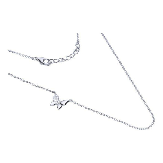 Rhodium-Plated 925 Silver Butterfly Necklace with White Zirconia