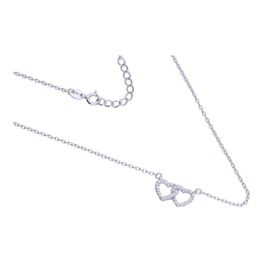 Silver 925 Rhodium-Plated Double-Heart Intertwined Necklace with Zircons