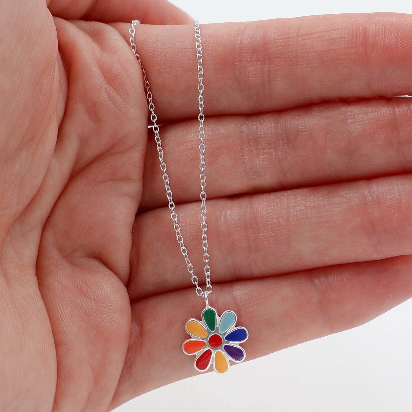 Sterling Silver Jewelry Set - Multicolor Petal Flower Necklace & Earring