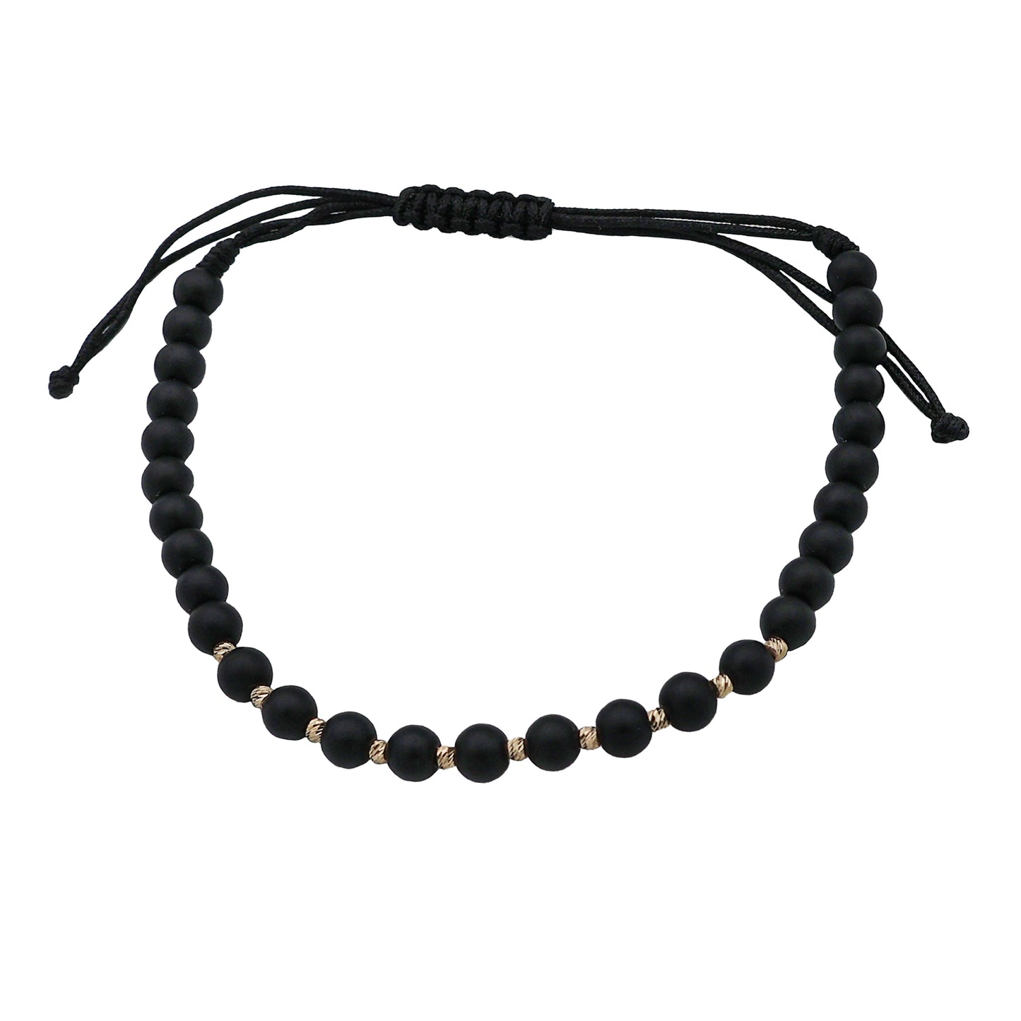 Bracelet with matte black onyx semi-precious stones and 10 beads of 14K solid gold Vega Lopez