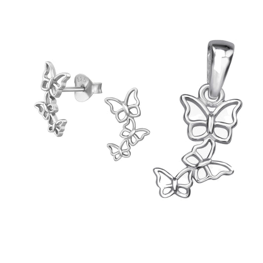 Butterfly Trio Necklace & Earring Set