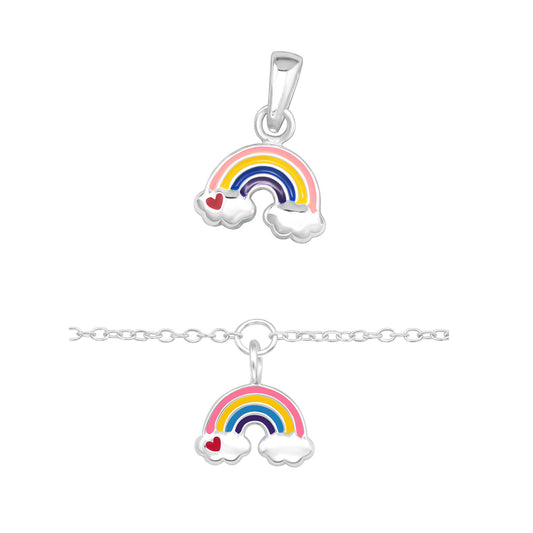 Sterling Silver Rainbow set for kids – Bracelet and necklace