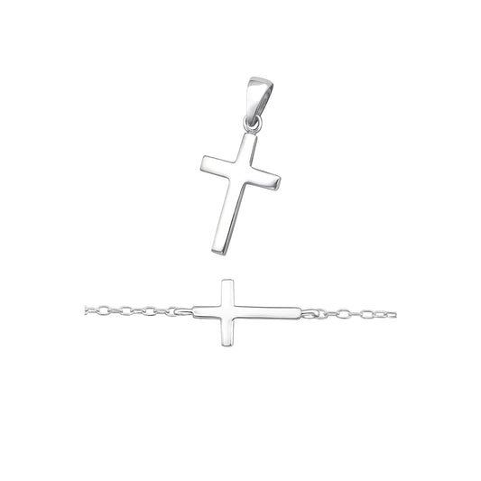 Cross Pendant Necklace & Bracelet Set