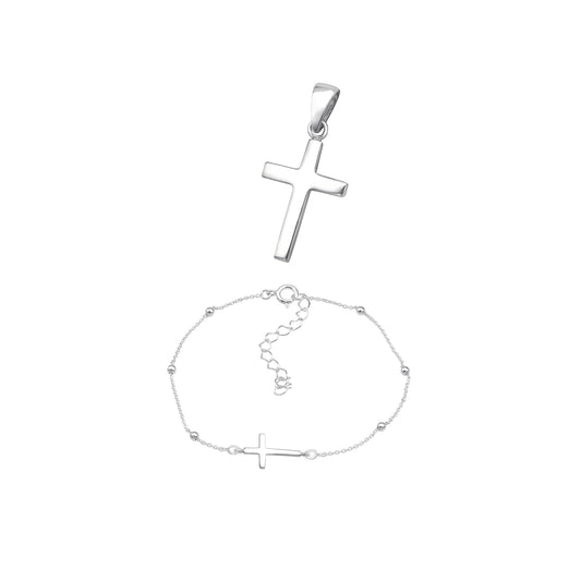 Beaded Bracelet & Simple Cross Necklace Set