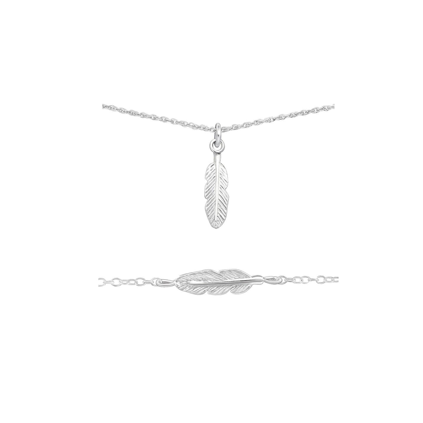 Feather Pendant Bracelet & Necklace Set