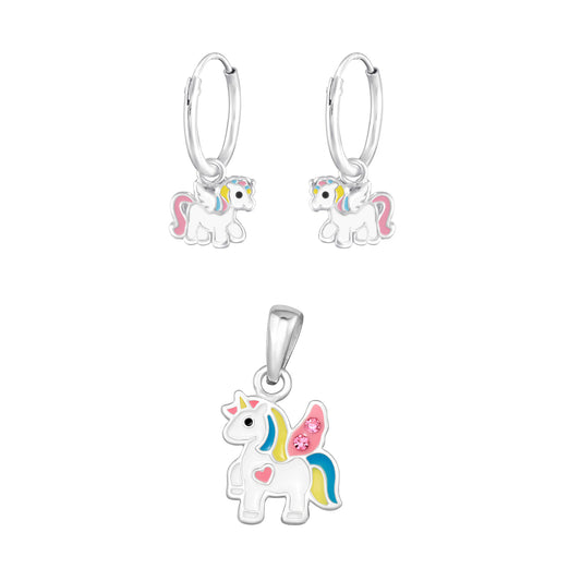 Rainbow Unicorn Necklace & Earrings Set