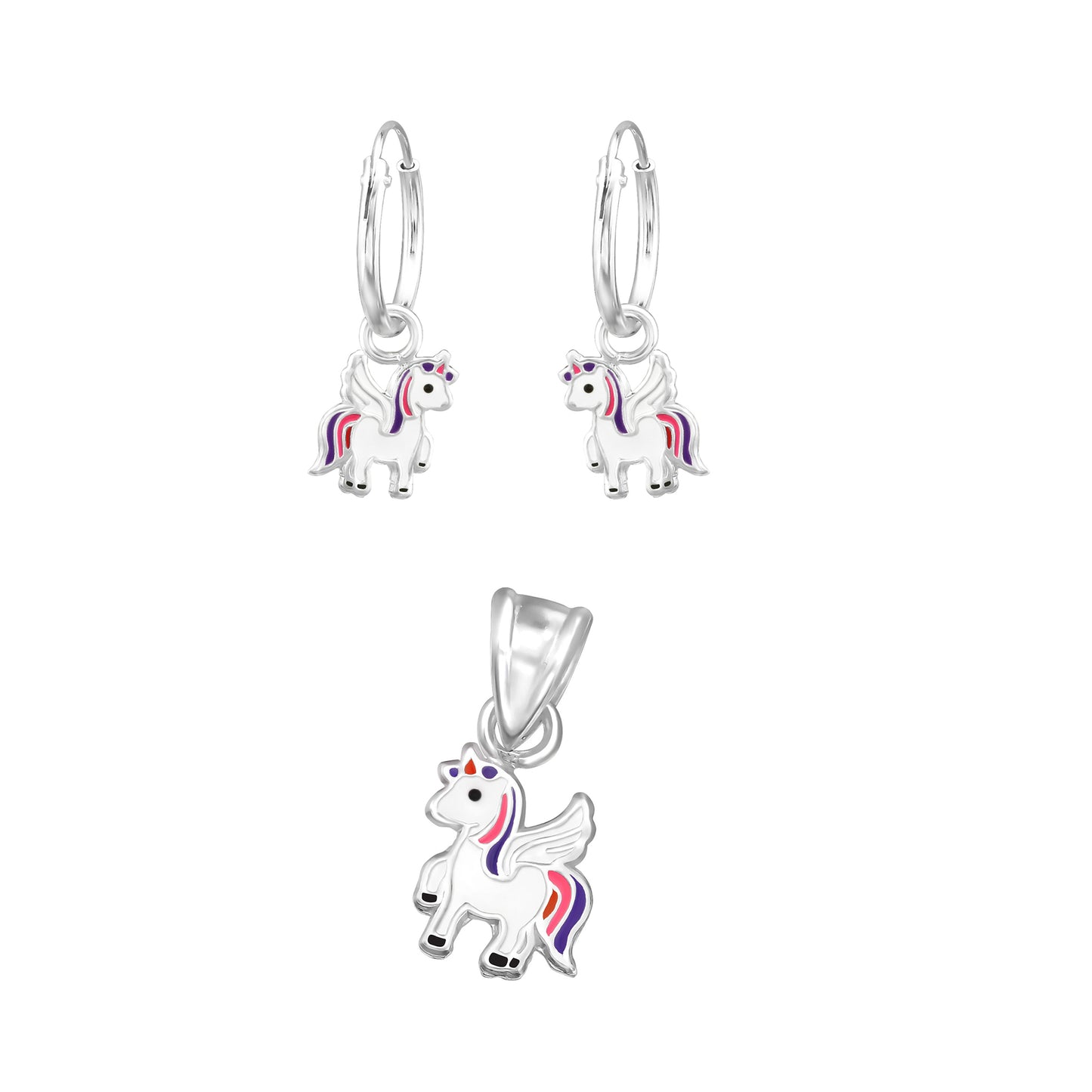 White Unicorn Necklace & Earrings Set