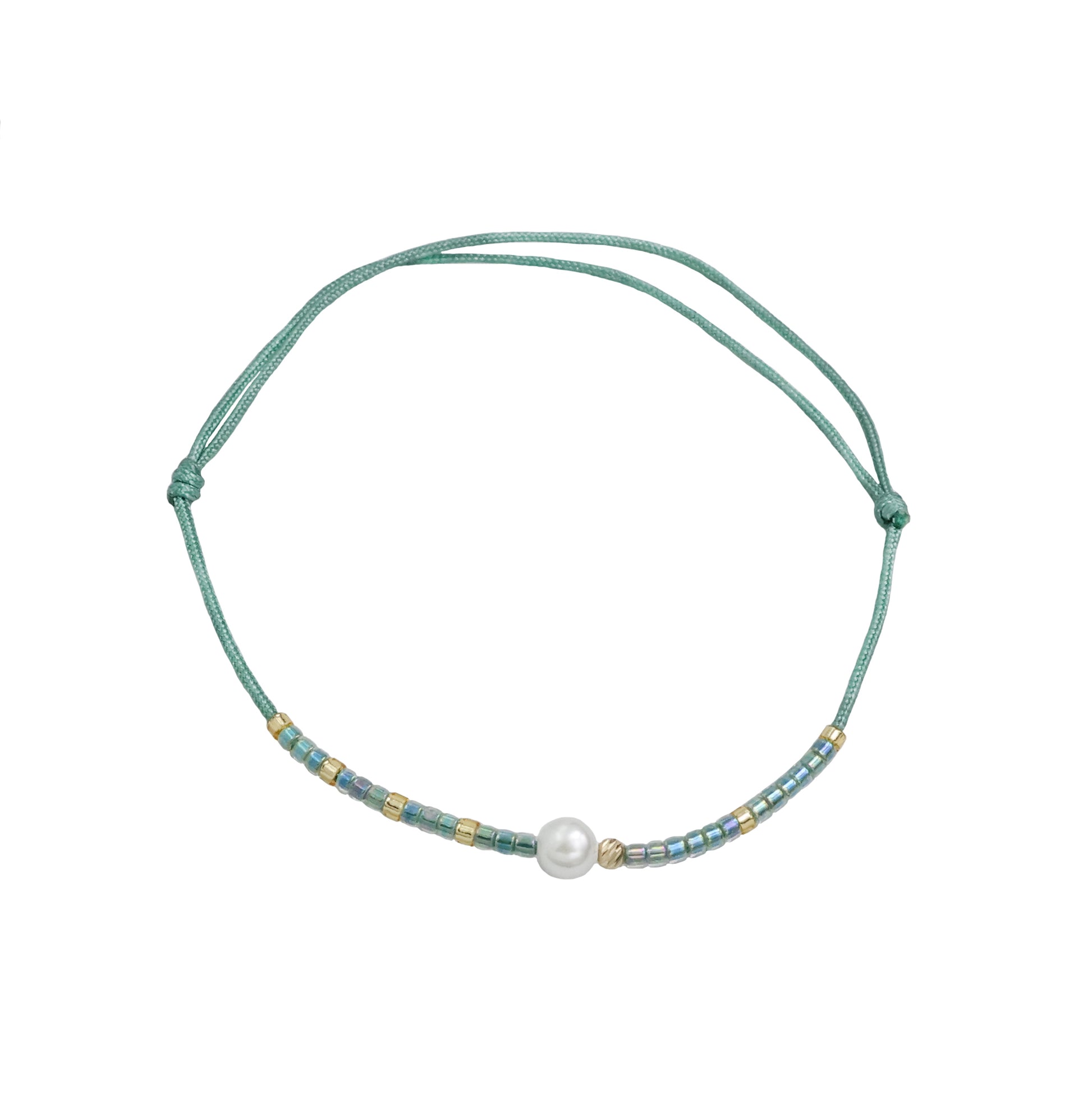 Bracelet with 1 bead of 14K solid gold, Miyuki beads and 1 artificial pearl-turquoise Vega Lopez