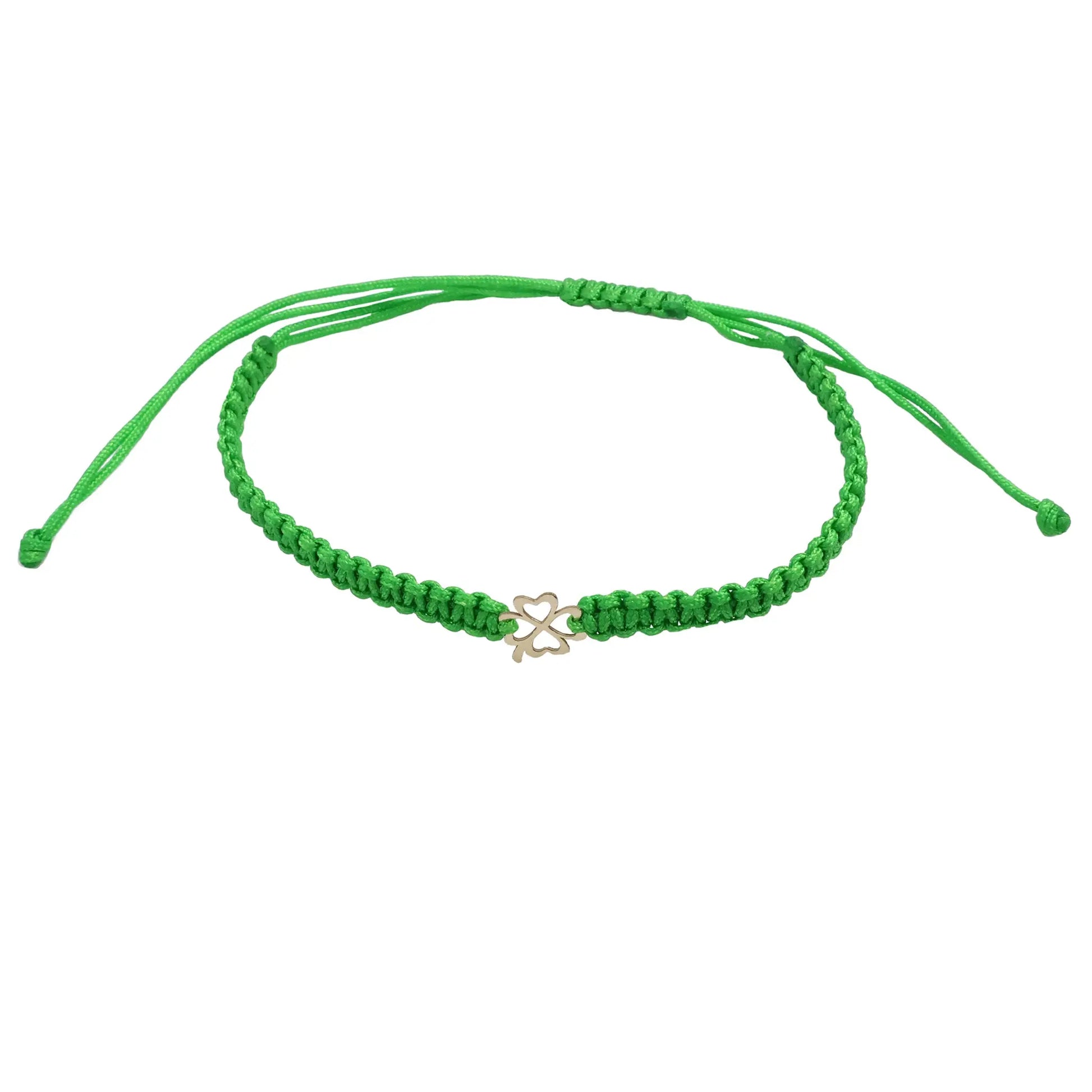 Bracelet with braided cord and a 14K solid gold four-leaf clover pendant Vega Lopez